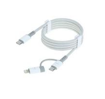 2-in-1 C tipo laidas Samsung/Android ir iPhone, pintas 3A greito įkrovimo ir duomenų sinchronizavimo, C-C+L dviguba galvutė Type-C sidabro pilka spalva