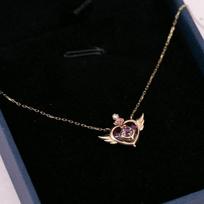 Sailor Moon širdies formos Angel Wings pakabukas karoliai, rožinės spalvos krištolo karūnos karoliai, nerūdijantis plienas auksas