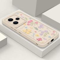 For Xiaomi 14T Pro 13T Poco X7 F6 X6 Pro Redmi Note 14 Pro 13 12 11 Case Flower Print Soft Silicone Shockproof Lens Protection TPU Matte Phone Cover Xiaomi 14T Pro smėlis/rožinė