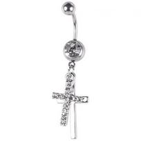 Rhinestone Double Cross Dangle Navel Belly Button Barbell Ring Body Piercing Jewelry MIT