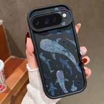 Google Pixel 9 Pro XL 8 Pro 7A dėklas Banginis Koralas Vėžlys Raštas Smūgiams Atsparus TPU Minkštas Matinis Apsaugantis nuo Nukritimo Telefono Dėklas Google Pixel 8 Pro pilka/juoda