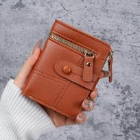 Moteriškos piniginės Cartera Maža piniginė Monetų piniginė Trumpa užtrauktuku ir užsegama piniginė Mada Moteriška Odinė Pinigų piniginė ruda