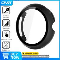 Stiklas+Dėklas Google Pixel Watch 4 41mm 45mm Grūdinto stiklo ekrano apsauga ir kietas PC apsauginis buferinis dangtelis Priedai Pixel Watch 4 41mm juoda