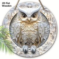 Šaunus medinis pelėdos ženklas, stilingas apvalus pelėdos ženklas dekoruoti priekines duris ar sieną, idealus namų kabantis ornamentas 20cm/7.87in balta