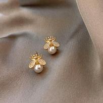 Korėjietiško stiliaus medaus bičių perlų auskarai-studs moterims Išskirtiniai maži elegantiški auskarai Moterims Vestuvių vakarėlio Gimtadienio papuošalų dovanos gray