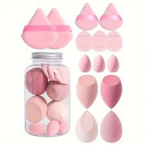 14 vnt. makiažo kempinėlių rinkinys su laikymo dėžute - Minkštos putos, įvairių formų pagrindui, maišymui ir kontūravimui 14PCS rožinė