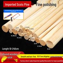 Pušies masyvo medienos cilindriniai strypai - Ploni, ilgi, rankų darbo apvalūs pagaliukai DIY modelių rankdarbiams Pine 0.8*62cm 1pc white