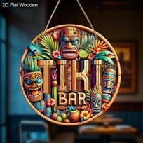 Tiki Baro ženklas, Mediniai spausdinti Tiki dekoracijos apvalūs ženklai, Lauko ženklai su Tiki statula 1pc