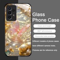 Gražaus gėlės ir auksinio drugelio grūdinto stiklo telefono dėklas, skirtas Samsung Galaxy S25 Ultra S24 S23 Plus S22 S21 S20 FE A56 Dangteliai For Samsung S25