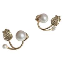 Lightweight Faux Pearls Flower Earrings With Secure Backs Trendy Pearls Flower Ear Jewelry For Sensitive Skin 1 gray