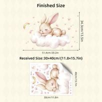 Cute Cartoon Sleeping Bunny with Clouds Moon and Stars Wall Stickers, Self-Adhesive Decor for Dorm Room Bedroom Decoration 30x40CM įvairiaspalvis
