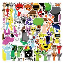 55 animaciniai Incredibox Sprunki lipdukai: Atsparūs vandeniui dekoratyvūs lipdukai vandens buteliams ir kompiuteriams