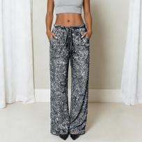 Women's Shimmering Slimming Drawstring Wide-Leg Pants L
