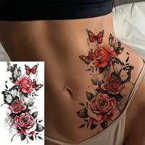 Tattoo Sticker 1 Sheets Cover Scars Butterfly Waterproof Fake Tattoos temporary tattoo Red Rose sticker 1 sheets raudona