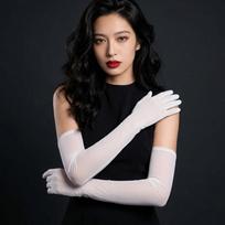 Ultra-thin Sunscreen Mittens Elbow Mesh Full Finger Gloves Breathable Transparent Gloves  Wedding balta