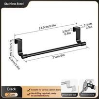 Functional No Drill Over Cabinet Door Towel Rack For Kitchen Convenience  23CM juoda