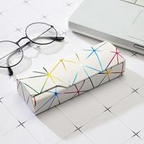 Portable Hard Eyeglasses Case Geometric Line Print Anti-shock PU Leather Spectacle Box for Business Trips A1