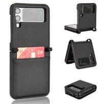 Applicable to Samsung Z Flip4 folding screen mobile phone case card wallet ZFlip3 mobile phone leather case one-piece lychee pattern Samsung z flip4-5g