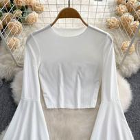 Flare Sleeve T-shirt, Slim Fit Cropped Top, Stylish Beautiful Shirt, Niche Design Women's Top for Spring and Early Autumn S balta