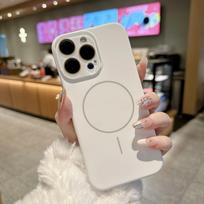 Luxury Liquid Silicone Magsafe Glass Lens Protect Case for iPhone17Air 16 14 13 11 12 15 Pro Max  Magnet Wireless Charge Cover For iphone 16Promax balta