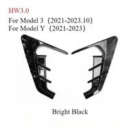 2pcs Side Camera Cover for Tesla New Model Y Juniper 2025 Model 3 Highland 2024 HW4.0 / HW3.0 Leaf Board Dash Cam Protective HW3.0 Bright Black