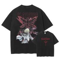 Anime Claymore T-Shirt Clare Miria Vintage Washed Tops Tees Anime Cartoon Harajuku DTG Print Short Sleeve Daily Wear Cool Top L