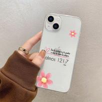 Simple pink flower English Apple 17 mobile phone case iPhone16promax transparent fine hole soft case 14 women's models iphone17