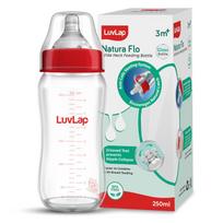 LuvLap Natura Flo Wide Neck Glass Feeding Bottle 250ml BPA Free Ergonomic Design Safe Durable For Newborns And Toddlers white