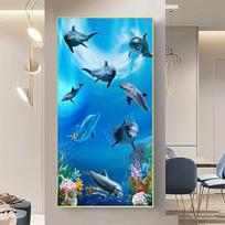 Abstract Underwater World Canvas Painting Animal Dolphin Fish Posters and Prints Wall Pictures Living Room Home Decor No Frame 60cm×150cm NoFrame