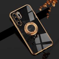 Prabangus padengiamas magnetinis silikoninis dėklas, skirtas Huawei P30 P40 Pro P20 Mate 20 P30Pro Honor 20 Pro minkšto apvalkalo dangtelių stovo žiedo laikiklis For Huawei P20 juoda