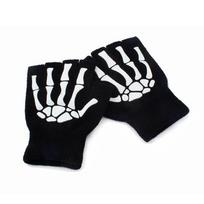 Naujos Punk Pirštinės Unisex Helovino Skeleto Kaukolės Puspirštinės Šviečiančios Tamsiai Pirštų Neturinčios Elastingos Megztos Žieminės Pirštinės One Size juoda