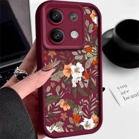 Spalvingas gėlių rašto vienspalvis dėklas, skirtas Xiaomi Poco F6 X5 X6 M6 Pro 13t Redmi Note 13 12 11 10 Pro Plus 4g 5g silikoninis minkštas objektyvo apsauginis dangtelis Xiaomi Poco X6 vyno raudonos spalvos