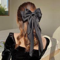 Elegantiškas kaspinas plaukų lankas segtukas moterims šifonas satinas didelis bantelis plaukų segtukai plaukų segtukai mergaitėms plaukų aksesuarai arklio uodega galvos apdangalas dovanos smėlis