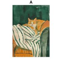 Woman Cat Abstract Wall Art Posters Coffee Shop Prints Canvas Decorative Painting Decoration Mural Pictures Living Room Decor 21cm×30cm NoFrame