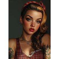 Vintažinis Rokabilio Sienų Menas Maištinga Mergina su Tatuiruotėmis Drobės Atspaudas Retro Auksinio Amžiaus Mados Plakatas Svetainei Namų Dekorui Dovana 21cm×30cm NoFrame
