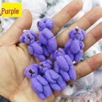Mini lankstomas meškiukas pakabukas - 4 cm pliušinis žaislas su drabužių priedais 4cm violetinė