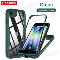 360 Viso korpuso priekinis+galinis skaidrus dėklas Shelluxe iPhone SE SE2 SE3 7 8 iPhone7 iPhone8 iPhoneSE silikoninis dvipusis dangtelis For iPhone SE 2020 žalia
