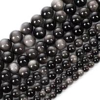 Blizgus sidabrinis obsidianas Natūralūs apvalūs karoliukai 15  gija Lygūs laisvi tarpiniai karoliukai 4/6/8/10/12mm papuošalų gamybai Pasidaryk pats apyrankių aksesuarai Dia 4mm