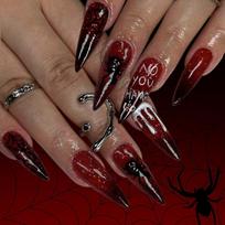 Halloween Press on Nail,Almond Fake Nail Spiders Acrylic Nail Glossy False Nail Stick on Nail Full Cover Fake Nail 1