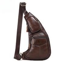 Men Cross Body Shoulder Sling Backpack Chest Bag Pouch Genuine Leather Casual Travel Retro Male Crossbody Messenger Side Bags 22*2.5*30cm tamsiai ruda spalva