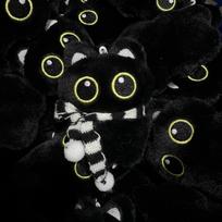 Populiarus juodo katino pliušinis pakabukas su didelėmis akimis, pank stiliaus sparnais ir cypsiančiu žavesiu krepšiams Bead Chain Version