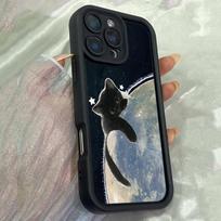 JT123 Cat Hugging Moon for iPhone 17 16 15 14 Pro Max Samsung S26 S25 S24 Ultra A17 A16 A07 A56 A06 Xiaomi 15T Redmi 15c 14c Note 13 14 Soft TPU Case for iPhone 5/5s juoda