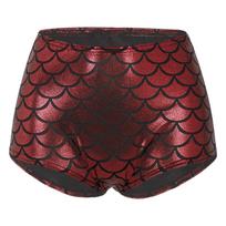 Women's Pole Dancing Shorts: Sparkling Fish Scale Design Booty Shorts for Club Wear, Mermaid Role Play & Photo Shoot Swimwear raudona