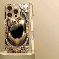Madingas deimantas Apple spaudiniui Auksiniai metaliniai dažai Stiklinis telefono dėklas iPhone 17 16 15 14 13 12 Pro Max Plus 17 Air 16E iPhone 15 Pro black