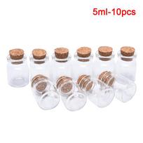 10 vnt mini stikliniai buteliai su kamštiniu kamščiu, skaidraus butelio buteliuko vestuvių dekoracija 5ml-10pcs