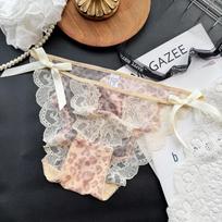 Moteriškos vasarinės tigrinio rašto grynai seksualios nėrinėtos tinklinės aukšto įpjovimo kelnaitės one size geltona