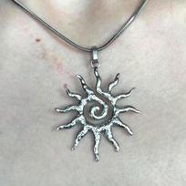 Stainless Steel Tribal Spiral Sun Pendant Necklace on Snake Chain - Bohemian Y2K Minimalist Handmade Design