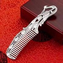 Elegant Silver Peacock Head Hair Comb for Women