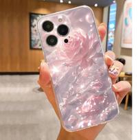 Pink Rose Anti-Drop Transparent Case for iPhone 14/15/16/17 Pro Max Galaxy A24 skaidri