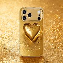 Premium electroplated glass phone case for iPhone 17 16 15 14 13 12 11pm Pro Plus. Stylish  luxurious  and high-end gold heart. iPhone 11 Pro Max